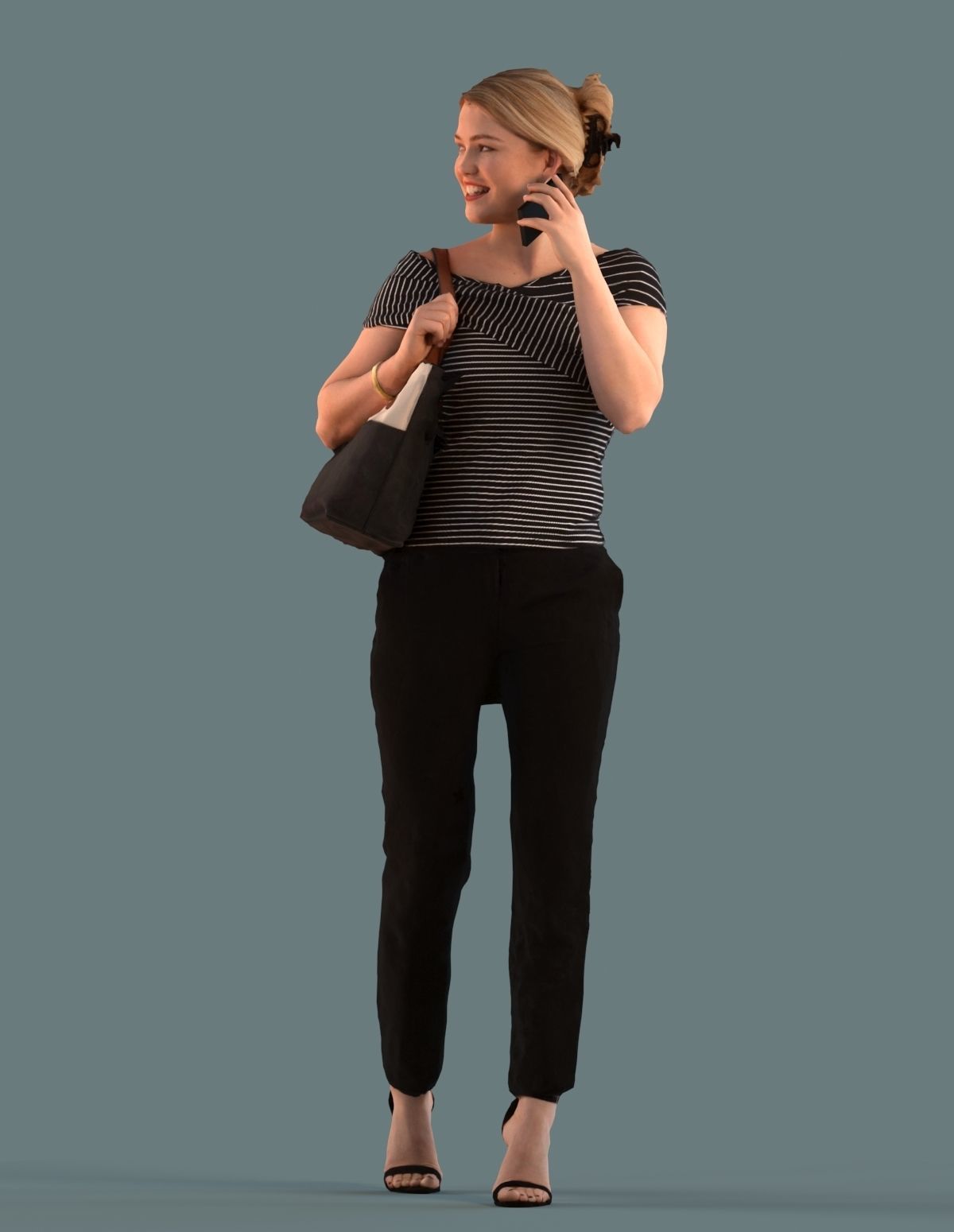 Low poly set of 3D females on their phone 3D model_3