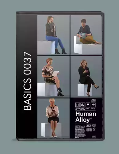 Low poly set of 3D women sitting