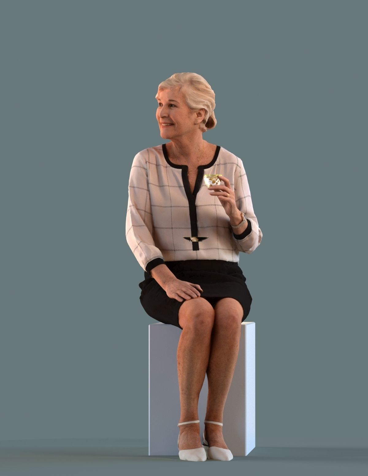 Low poly set of 3D females sitting in various poses 3D model_3