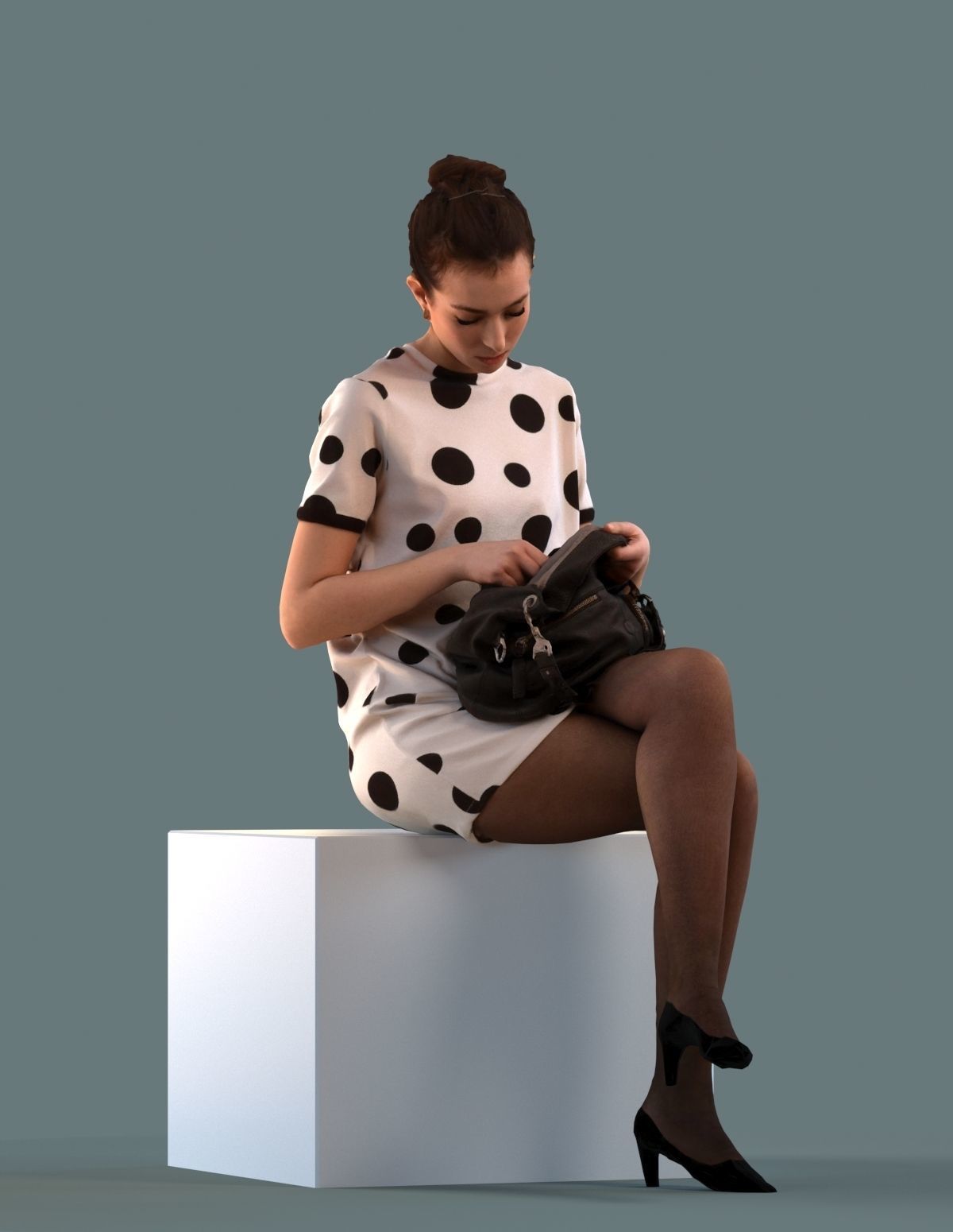 Low poly set of 3D females sitting in various poses 3D model_5