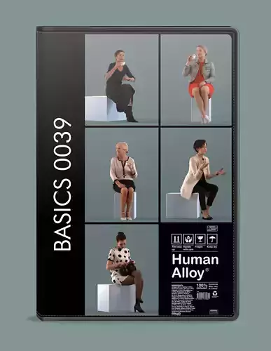 Low poly set of 3D females sitting in various poses 3D model