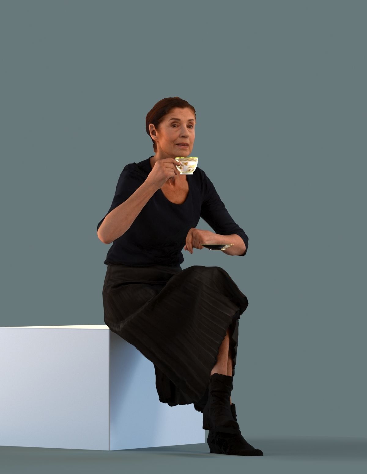 Low poly set of 3D females sitting in various poses 3D model_1