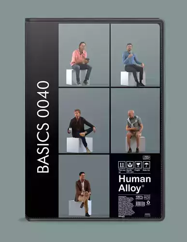 Low poly set of 3D men sitting in various poses