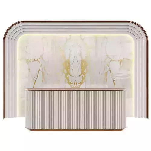 Reception desk with marble and gold accents