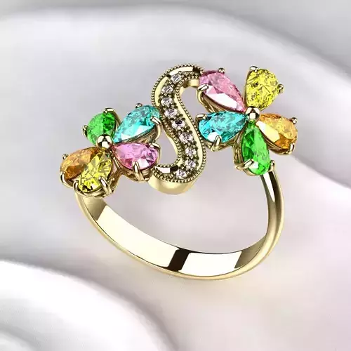 Gold Ring with Colored Pears