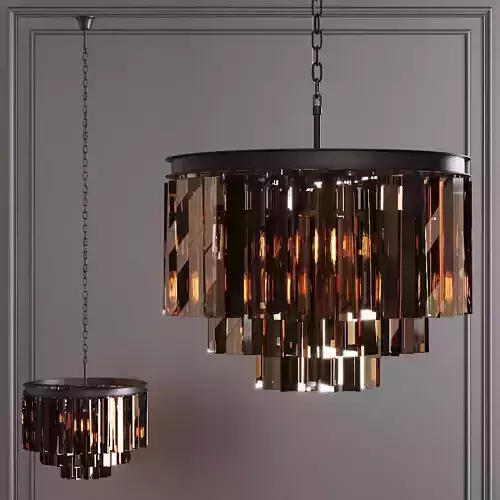 RH 1920S ODEON SMOKE GLASS FRINGE 3-TIER CHANDELIER Black