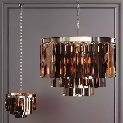 RH 1920S ODEON SMOKE GLASS FRINGE 3-TIER CHANDELIER Nickel