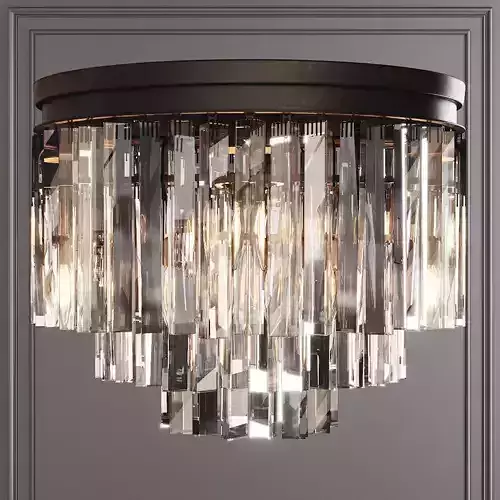 RH 1920S ODEON CLEAR GLASS FRINGE 3-TIER FLUSHMOUNT Black