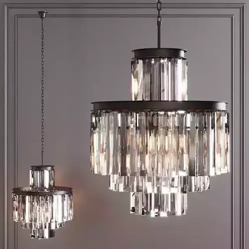 RH 1920S ODEON CLEAR GLASS FRINGE 4-TIER CHANDELIER Black