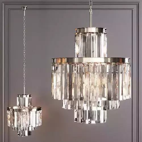RH 1920S ODEON CLEAR GLASS FRINGE 4-TIER CHANDELIER Nickel