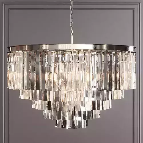 RH 1920S ODEON CLEAR GLASS FRINGE 5-TIER CHANDELIER Nickel