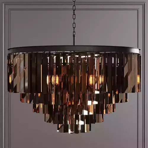 RH 1920S ODEON SMOKE GLASS FRINGE 5-TIER CHANDELIER Black