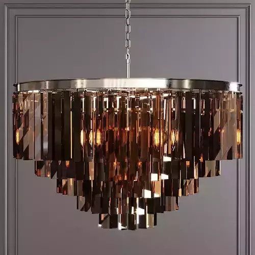 RH 1920S ODEON SMOKE GLASS FRINGE 5-TIER CHANDELIER Nickel