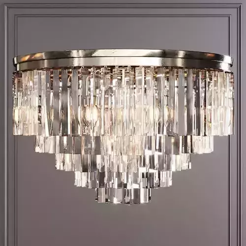 RH 1920S ODEON CLEAR GLASS FRINGE 5-TIER FLUSHMOUNT Nickel
