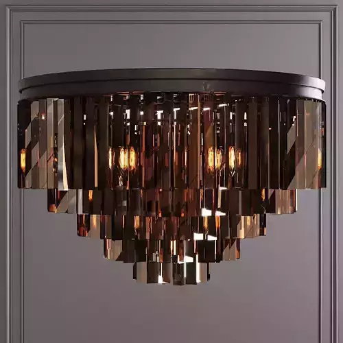 RH 1920S ODEON SMOKE GLASS FRINGE 5-TIER FLUSHMOUNT Black