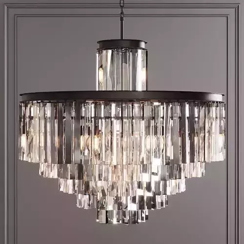 RH 1920S ODEON CLEAR GLASS FRINGE 6-TIER CHANDELIER Black