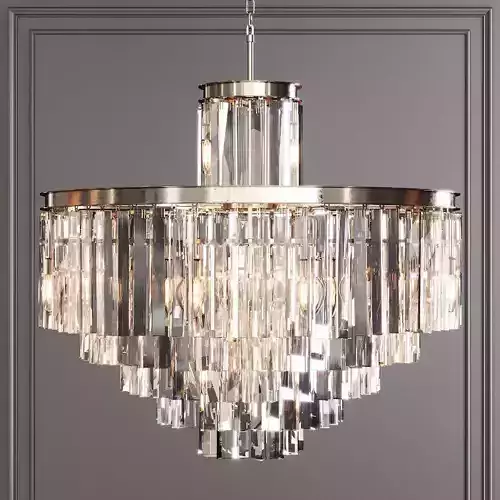 RH 1920S ODEON CLEAR GLASS FRINGE 6-TIER CHANDELIER Nickel
