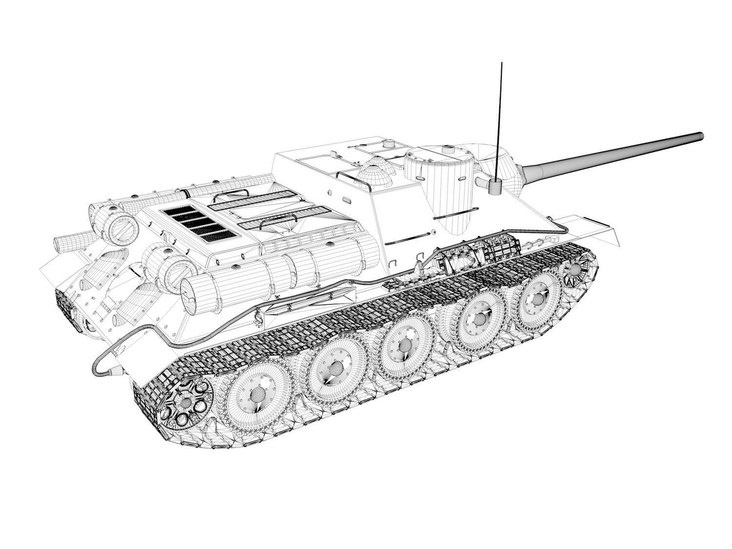 SU-100 - 22 - Soviet Tank Destroyer  3D model_13