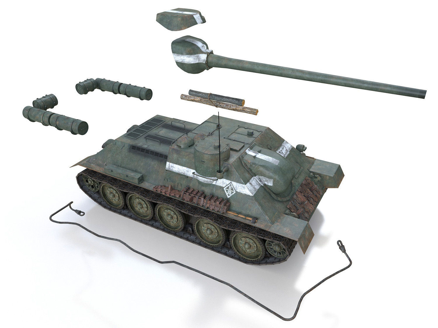 SU-100 - 22 - Soviet Tank Destroyer  3D model_11