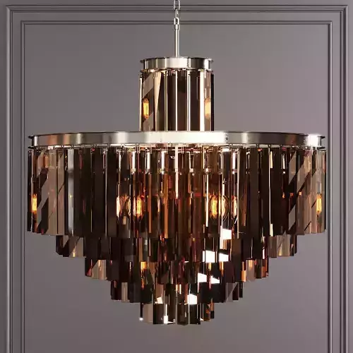 RH 1920S ODEON SMOKE GLASS FRINGE 6-TIER CHANDELIER Nickel