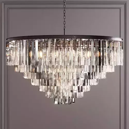RH 1920S ODEON CLEAR GLASS FRINGE 7-TIER CHANDELIER Black