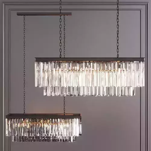 RH 1920S ODEON GLASS FRINGE RECTANGULAR CHANDELIER 40 Black