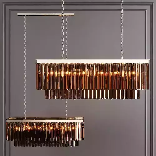 RH 1920S ODEON FRINGE RECTANGULAR CHANDELIER 40 Nickel