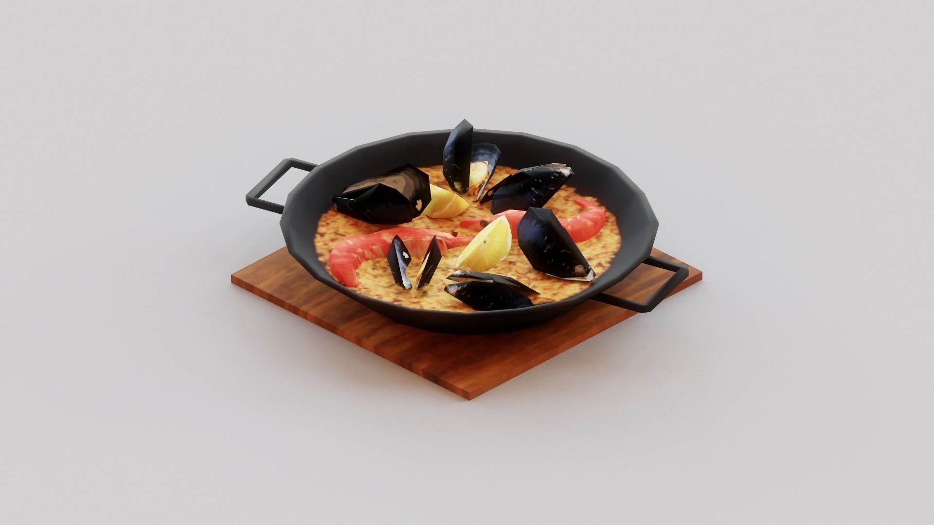 3D Seafood Paella Low-poly 3D model_2