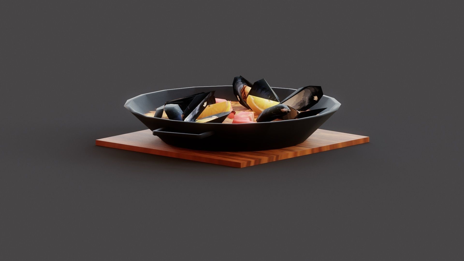3D Seafood Paella Low-poly 3D model_4