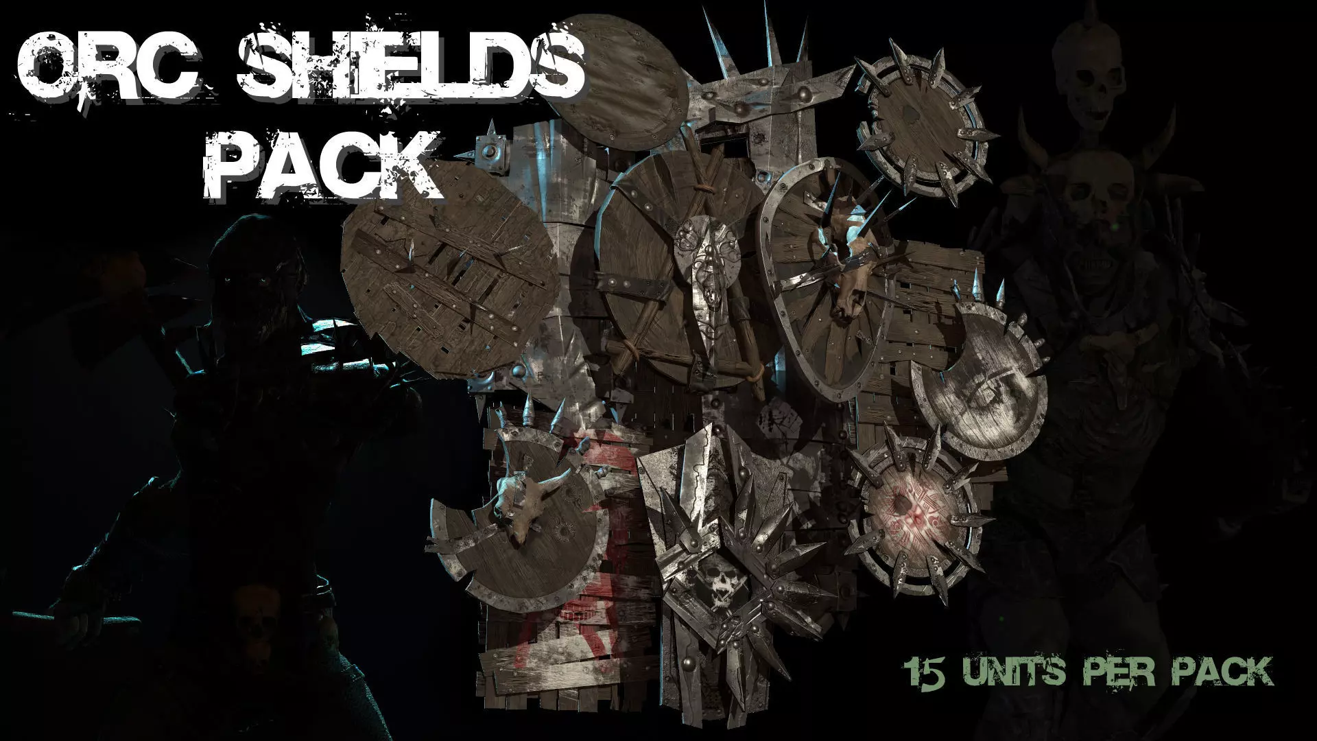 Orc Set of fantasy shields Low-poly 3D model