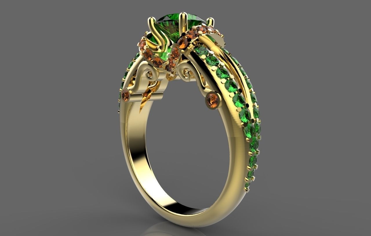 Ring emerald engagement 3D print model_3