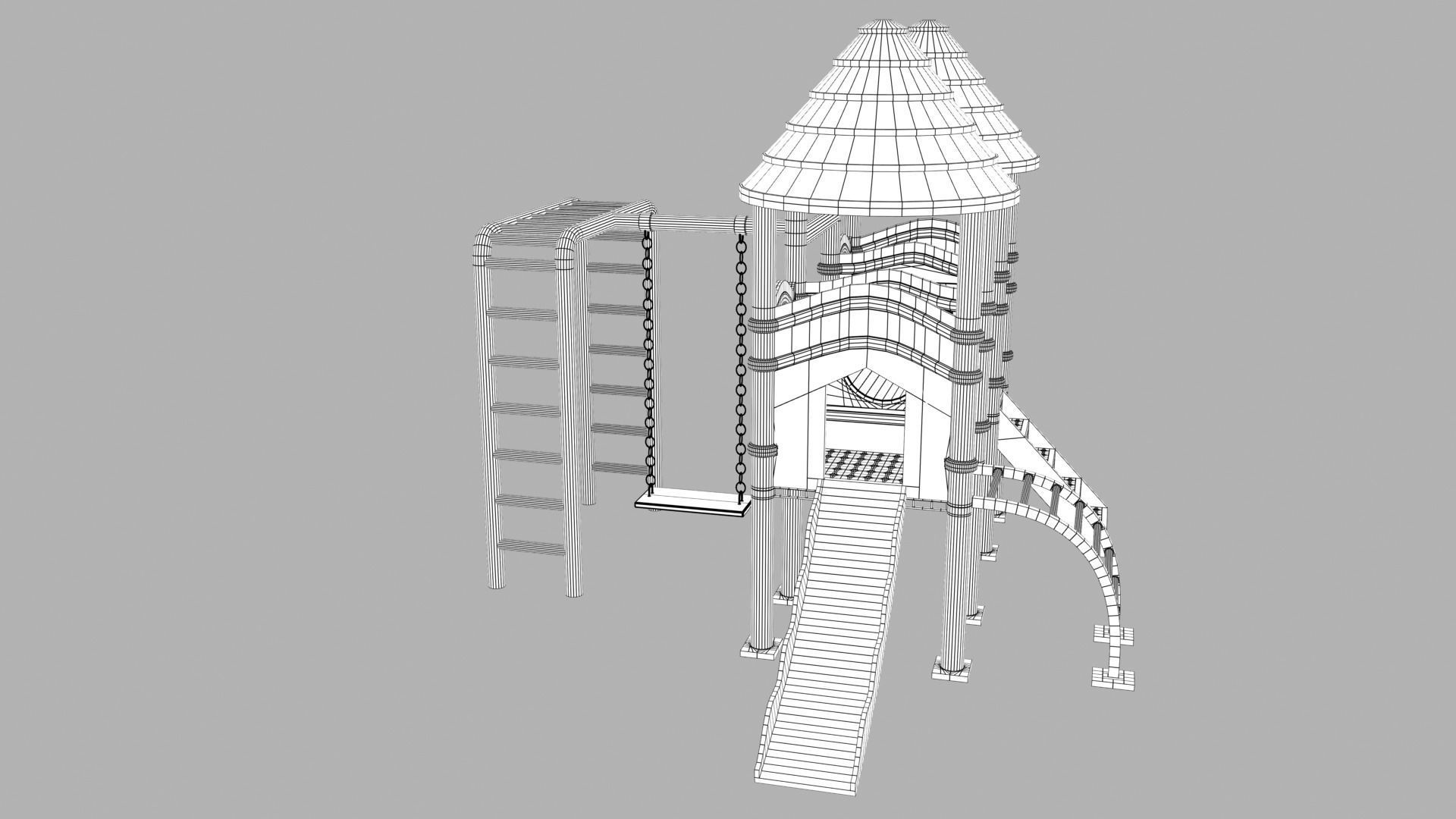 Swing Set playground Low-poly 3D model_4
