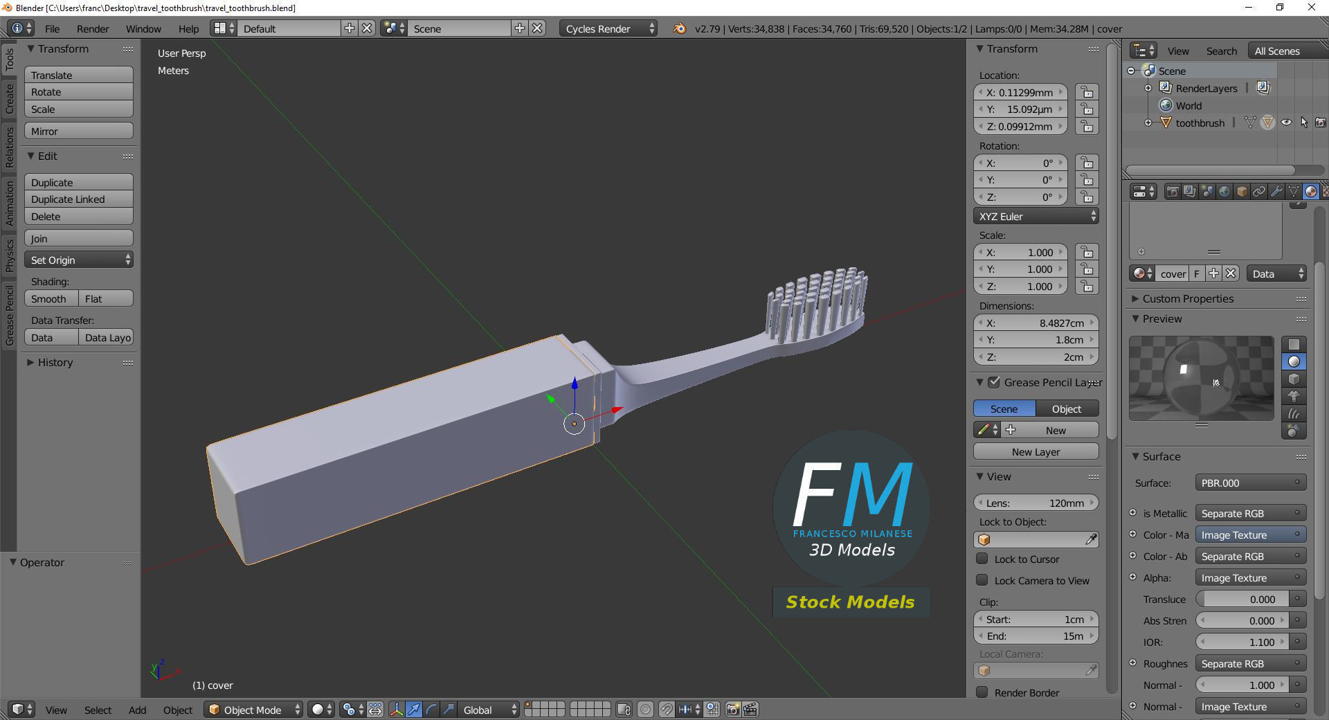 Travel toothbrush 3D model_9