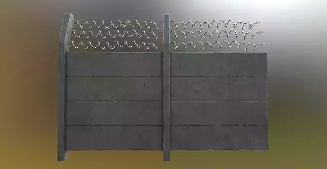 Modular Concrete Fence With Thick Barbed Wire Low-poly 3D model