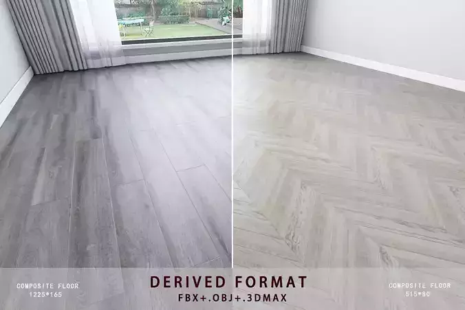 Floor model living room with two wood flooring