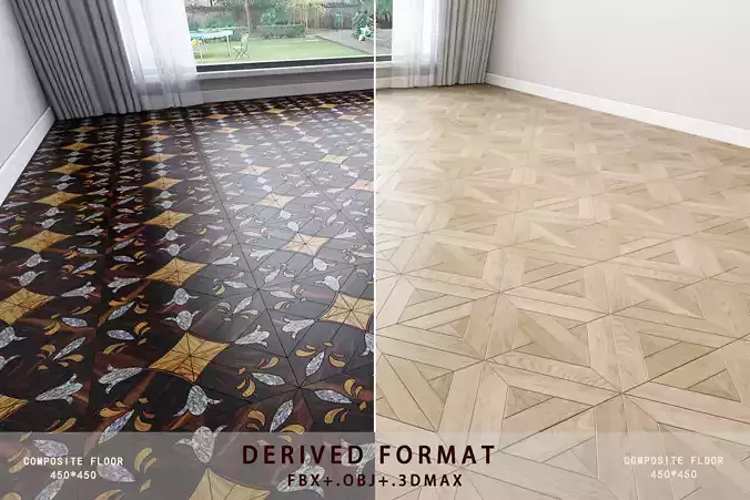 Floor model room with different patterns Low-poly 3D model