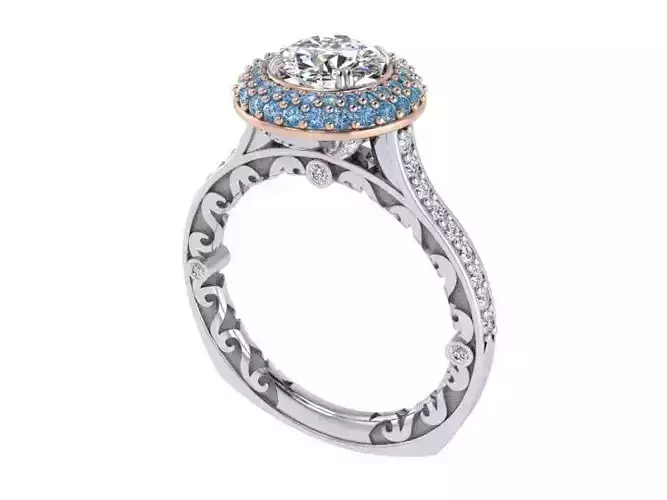 JCD Format Halo ring round diamond engagement rings ring design 3D print model