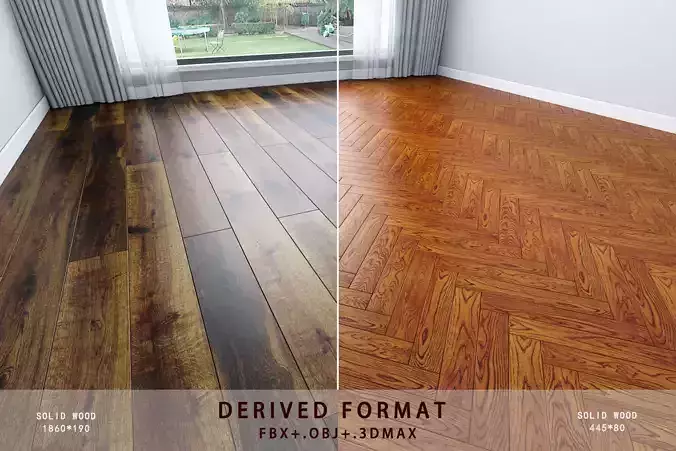 Floor model room with two different wood floors Low-poly 3D model
