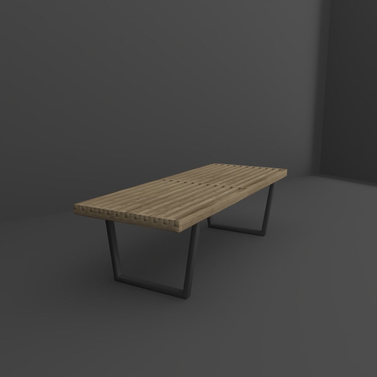 Bench wooden 3D model_1