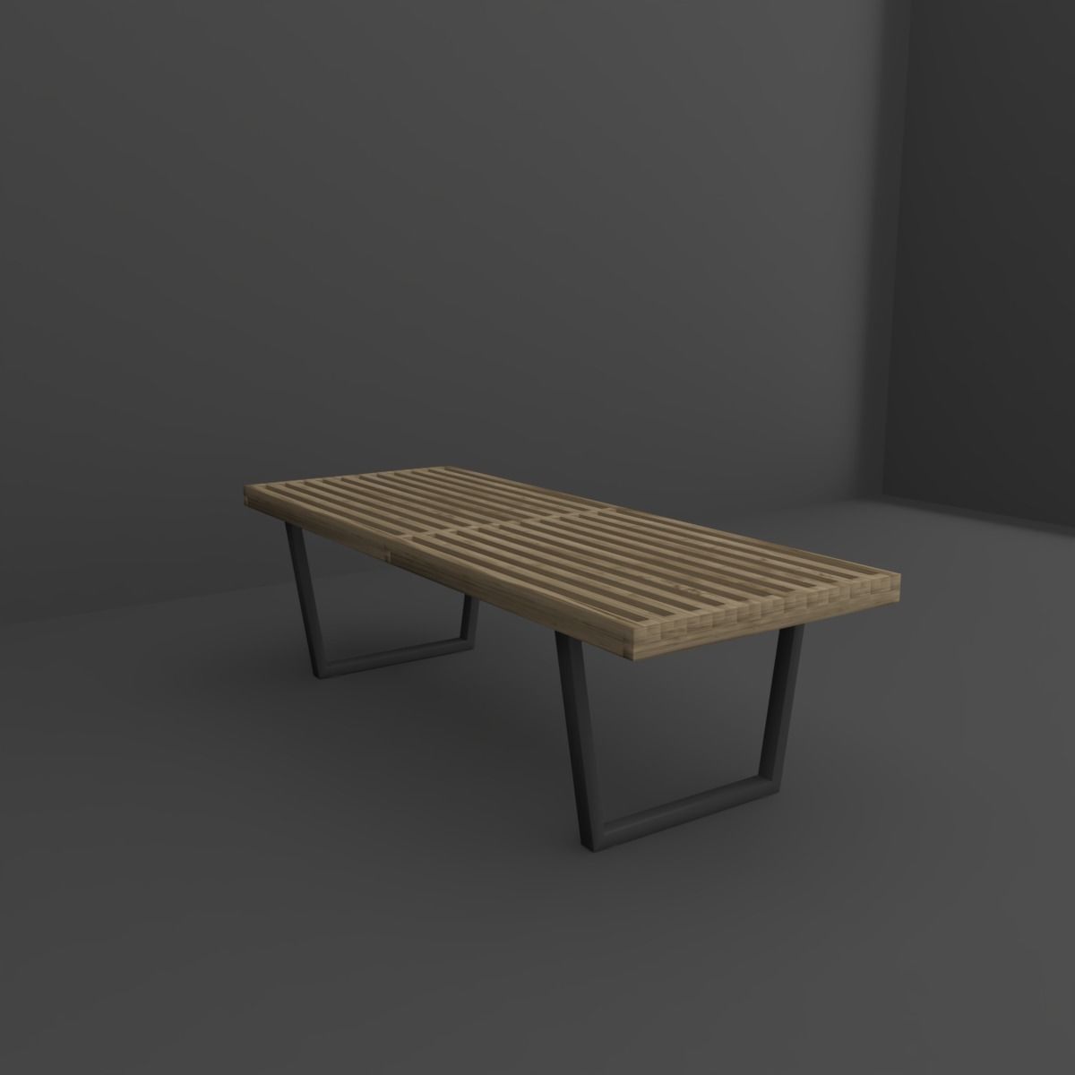 Bench wooden 3D model_3