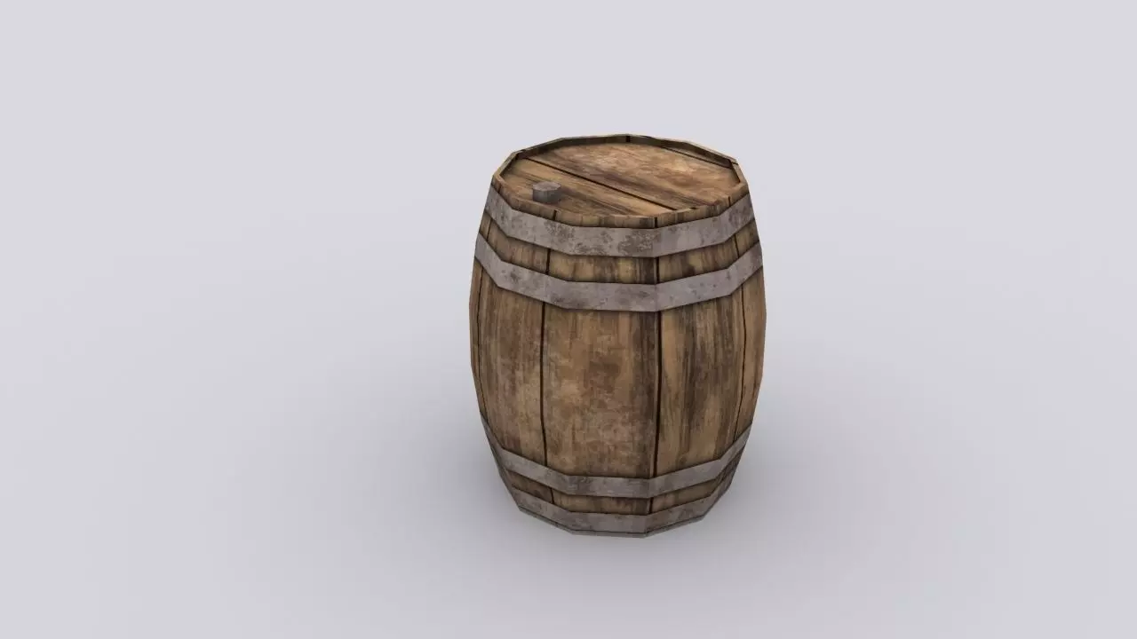 wooden barrel Low-poly 3D model_0