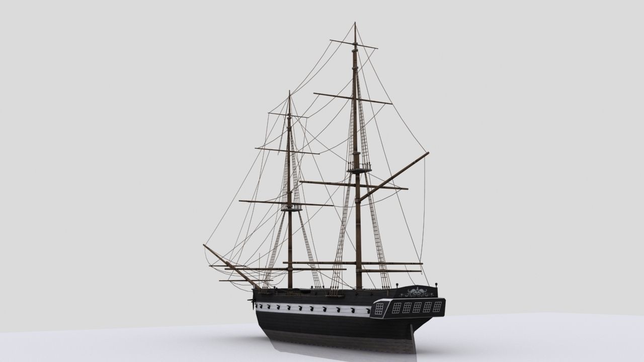 Sailboat  brig Low-poly 3D model_2