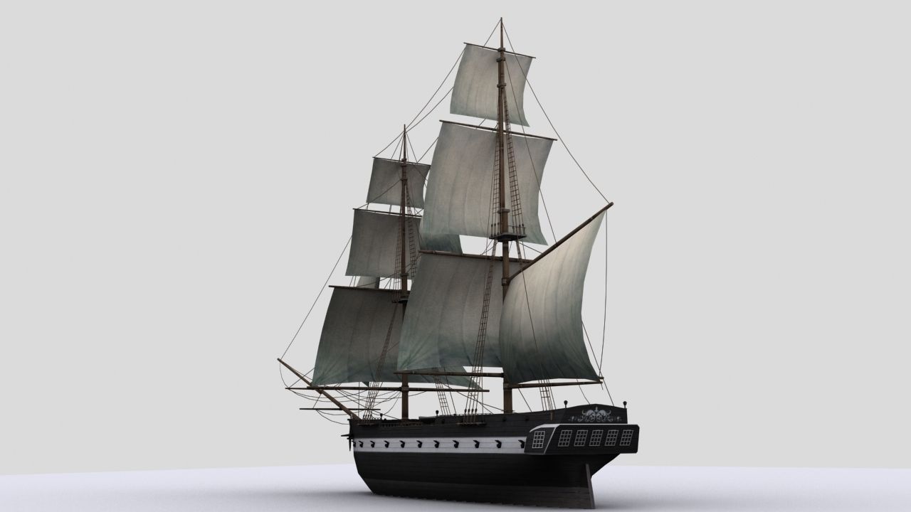 Sailboat  brig Low-poly 3D model_1