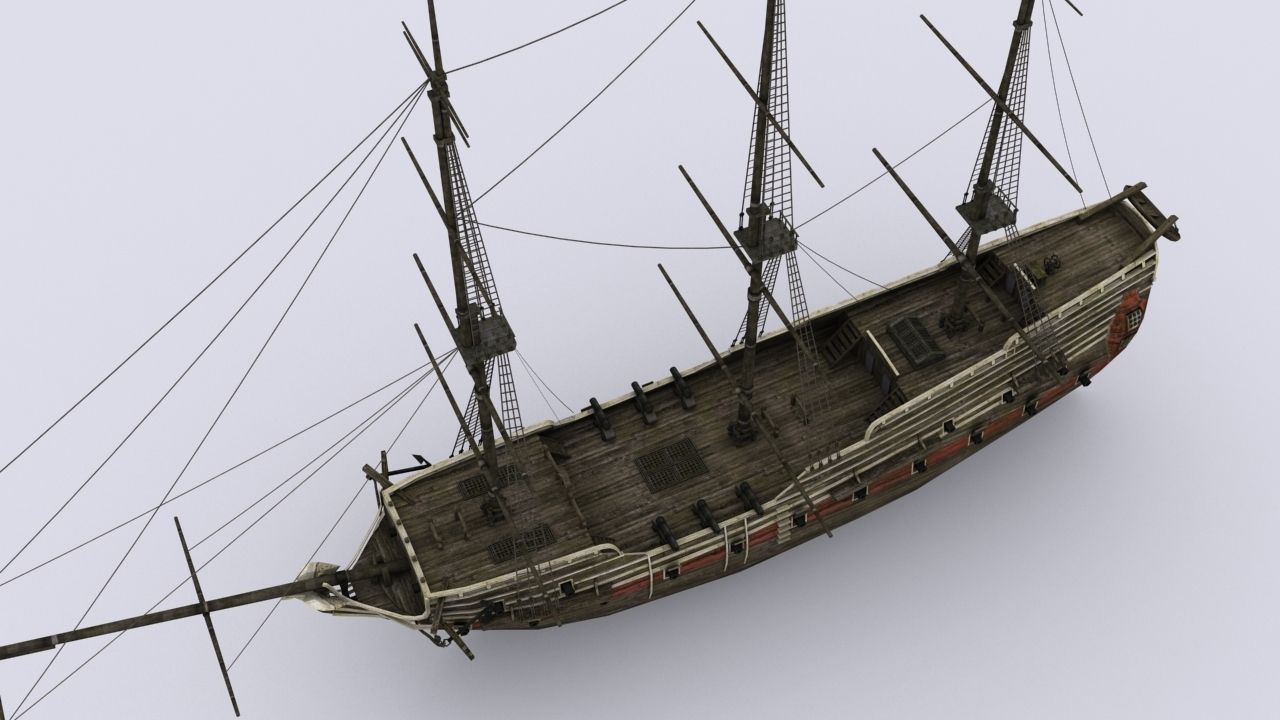 Old sailing warship Low-poly 3D model_7