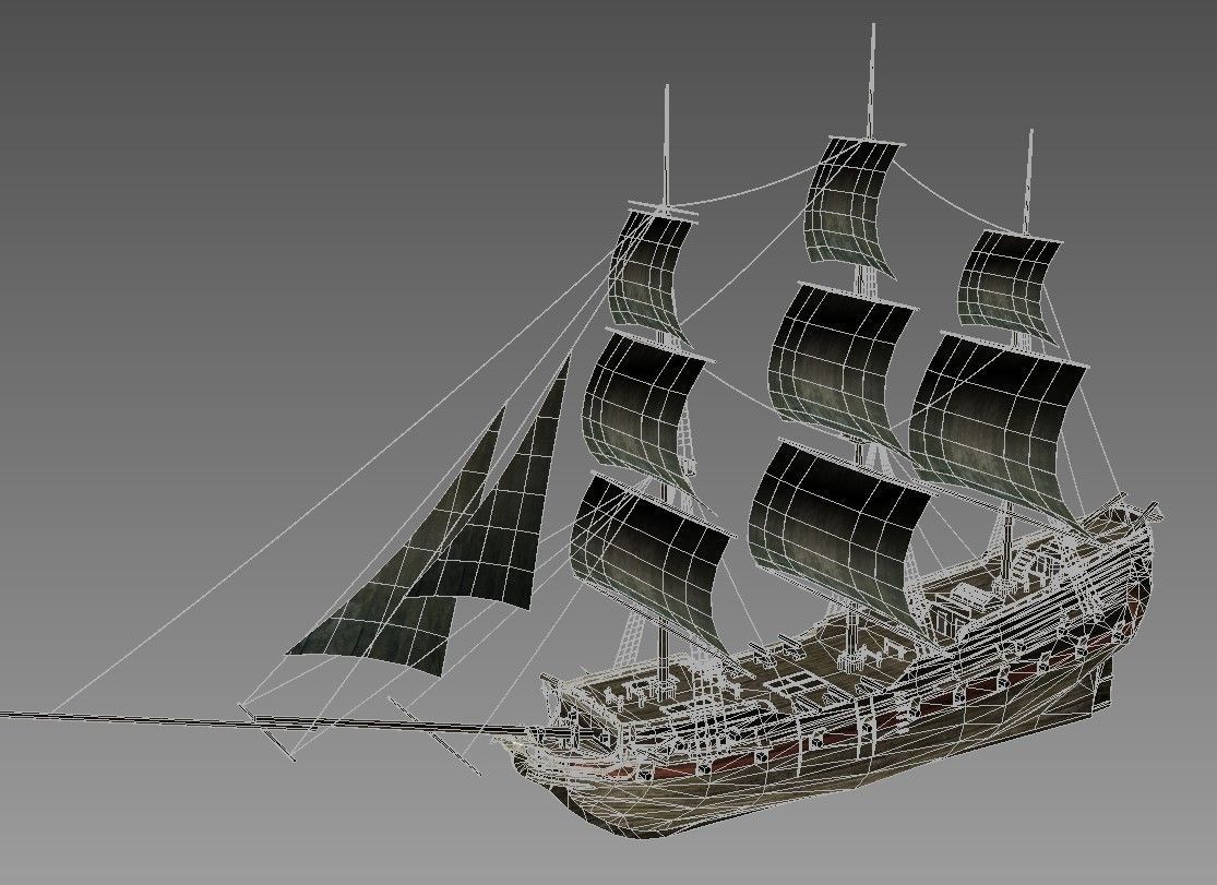 Old sailing warship Low-poly 3D model_9