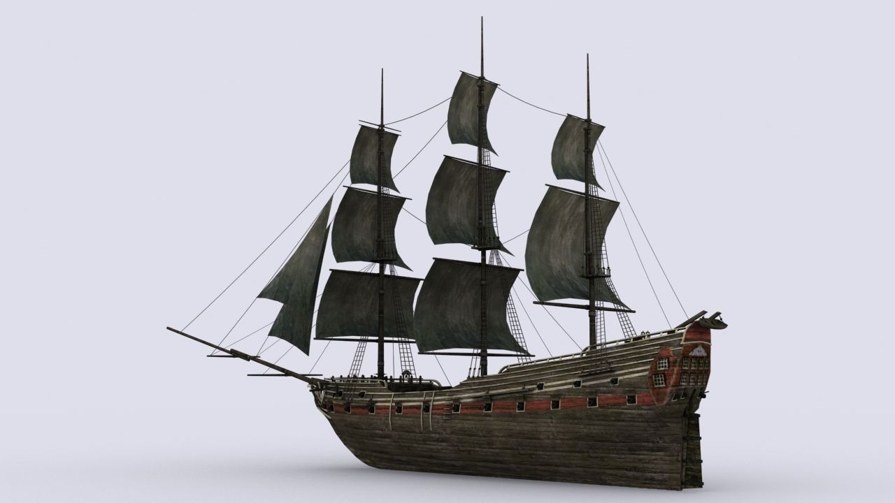 Old sailing warship Low-poly 3D model_1