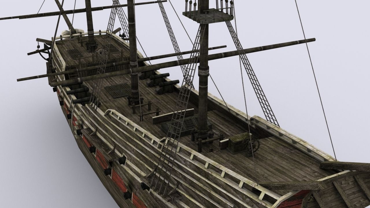 Old sailing warship Low-poly 3D model_6