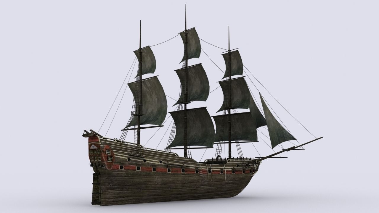 Old sailing warship Low-poly 3D model_2