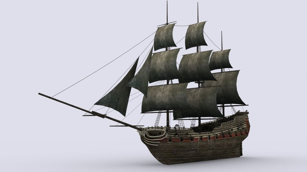 Old sailing warship Low-poly 3D model_3