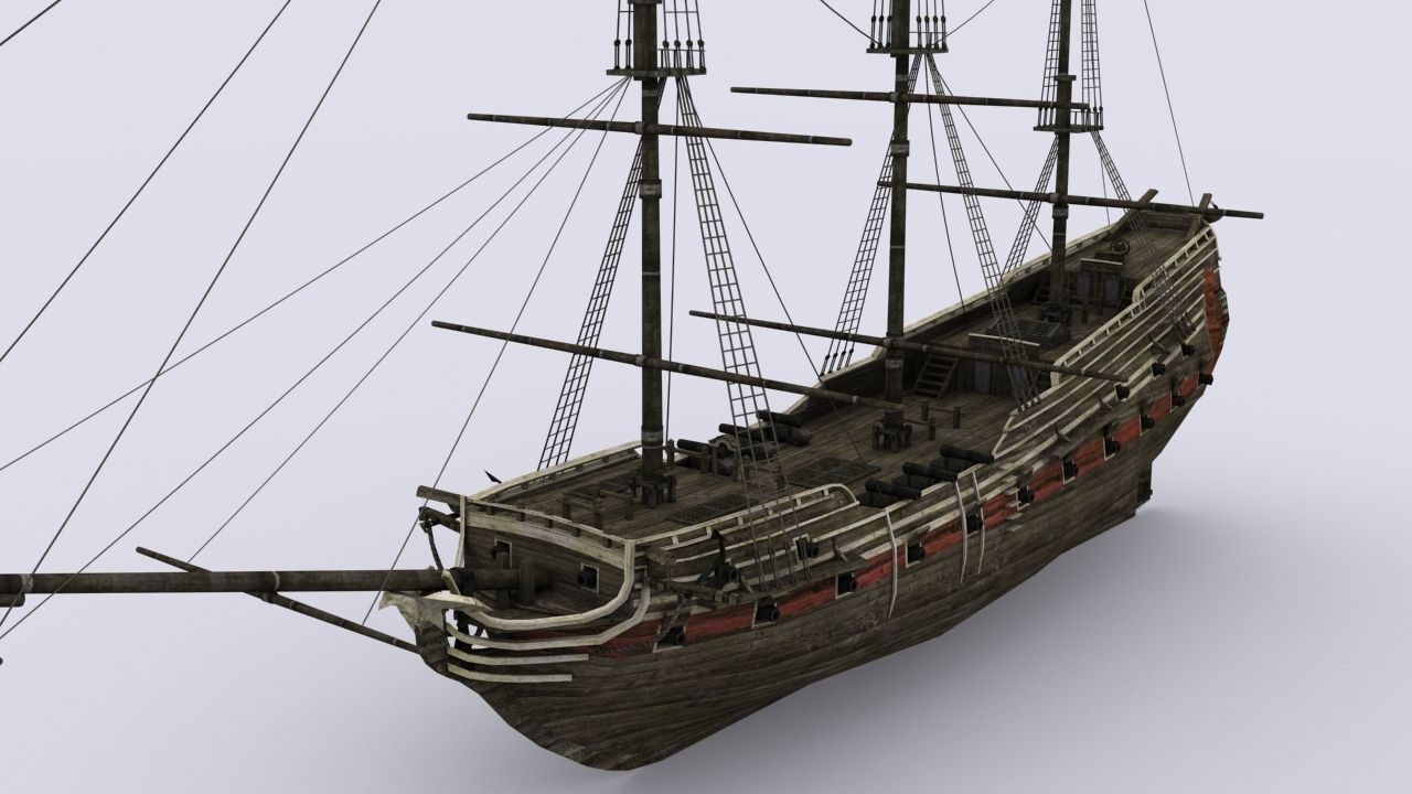 Old sailing warship Low-poly 3D model_5